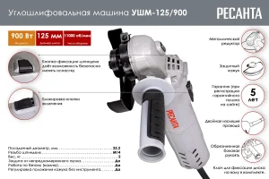 Углошлифовальная машина (болгарка) Ресанта УШМ-125/900 75/12/2 — изображение 2