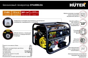 Портативный бензогенератор Huter DY6500LXA 64/1/27 — изображение 2